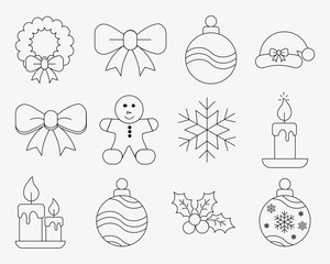 Holiday Christmas Icons  Line Art and Flat Graphics Set  Icons