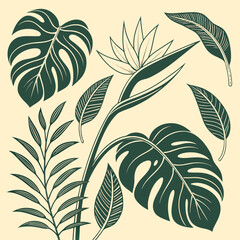 Lush Tropical Foliage Duotone Vector Frame