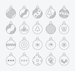 Christmas Ornament Line Icon Set  Minimal Bauble Vector Outline Icons Holiday Decoration Pack
