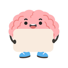 Cartoon Brain Holding White Sign Illustration