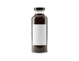 A bottle of roasted coffee sitting alone on a white background
