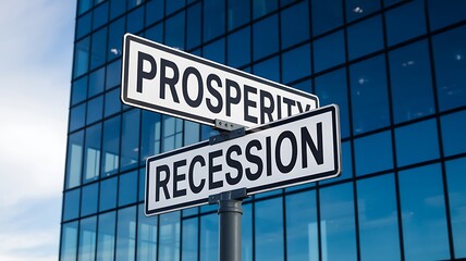 Prosperity and recession road signs showing economic growth and decline concept
