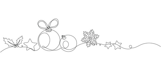merry christmas decoration,continues one single line hand drawing sketch. for design template winter holiday banner, card, invitation. Editable stroke
