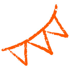 hand drawn crayon vector of abstract triangle pennant garland. Rough texture doodle element perfect for kids school project, party banner, or childish sticker design.