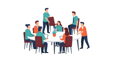 Growing business team adding more chairs to a meeting table, symbolizing expansion, inclusivity, and new members.