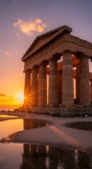 Fototapeta premium Temple of Hera at Sunset - Ancient Greek Architecture in Italy.