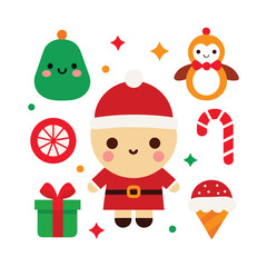 Charming cartoon christmas icons for festive holiday designs