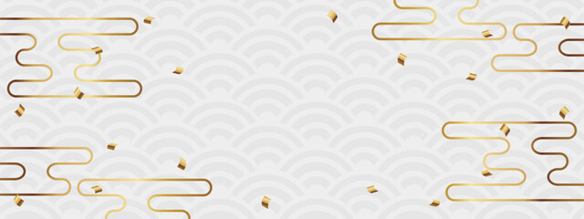 高級感のある青海波模様とエ霞のバナー　ホワイト