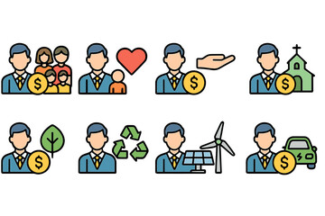 Naklejka premium Financial Support and Sustainability Icons Set