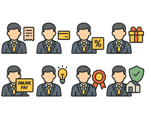 Businessperson Flat Icons Set in Eight Stylized Designs