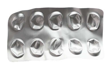 Empty medicine aluminum foil silver blister packaging isolated clipping path on white background