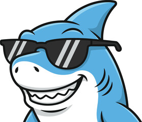 Cool shark character wearing sunglasses smiling wide ready for fun and adventure isolated on transparent background