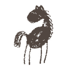 Brown hand-drawn horse silhouette with rough textured brush effect on white background. Simple rustic design perfect for kids decor, print art, animal illustration, or modern graphic projects