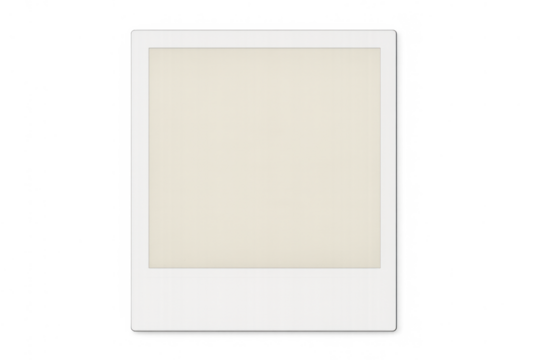 Blank instant film frame with empty beige space for content, a template on transparent background