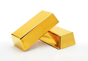 Two shiny gold bars stacked on a clean white background.
