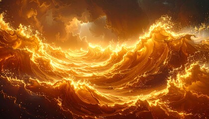 A mesmerizing artwork depicting a celestial ocean of swirling golden light and ethereal energy