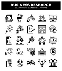 Collection of 25 Business Research Icons: A Visual Guide to Market Analysis and Financial Strategy