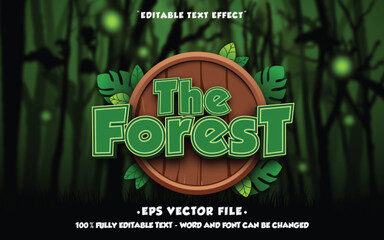 The Forest 3d text effect editable vector, with forest background 