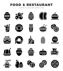 Food and Restaurant Icon Pack 25 Vector Symbols for Web Design.