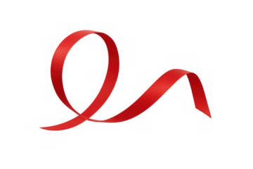 Red awareness ribbon flowing, symbolizing support, hope, and charity, with transparent background for design assets
