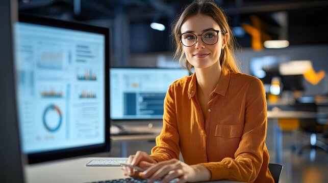 Elegant woman deeply focused on financial analysis, strategizing investments with modern technology. - Powered by Adobe