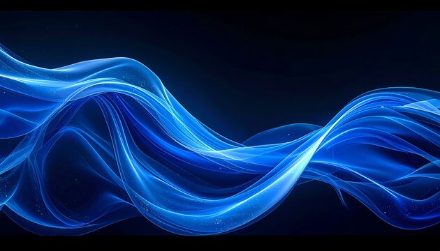 Flowing, luminous blue waves on a dark background, creating a sense of movement and depth in an abstract design