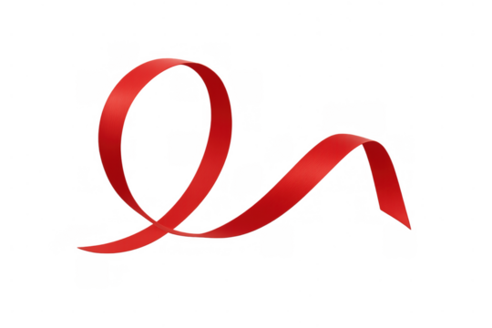 Red awareness ribbon flowing, symbolizing support, hope, and charity, with transparent background for design assets
