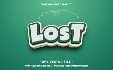 Lost 3d editable text effect white and green color with green background for title game