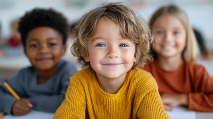 Joyful start of the school year: diverse group of children in classroom setting
