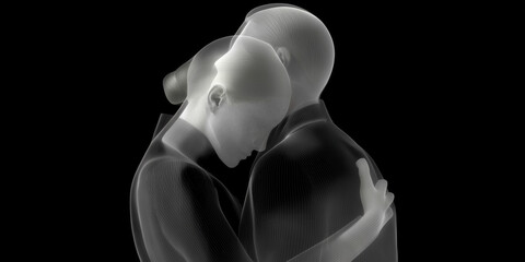 Abstract figures embracing in a moment of connection  