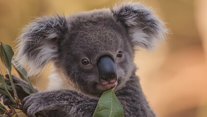 Obraz premium Adorable baby koala with soft gray and white fur isolated on white background, cute wildlife animal portrait symbolizing innocence, nature, and Australian fauna in a clean minimalist style