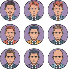 Fototapeta premium Head Avatars Portrait Collection People Characters Faces Emotions Expressions Icons