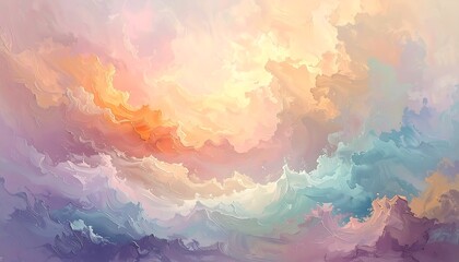 Dreamy, swirly pastel cloudscape with pinks, oranges, blues, and purples blending together in a soft, ethereal manner