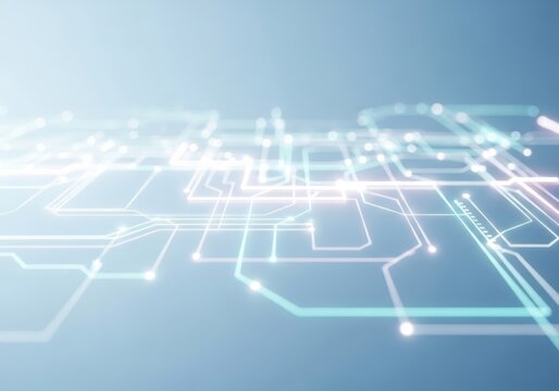 Abstract digital network circuitry glowing lines white background