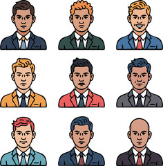 Fototapeta premium Diverse Character Face Avatars Icon Set Depicting Vector People in Formal Business