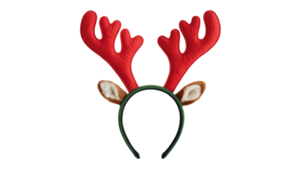 A festive reindeer antler headband featuring soft red antlers and fuzzy brown ears, perfect for holiday celebrations and costume parties. background removed