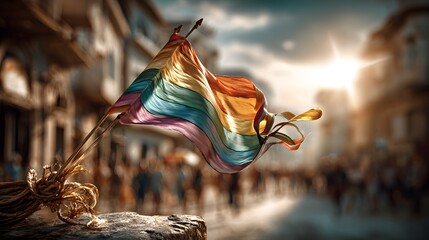 fluttering rainbow pride flag