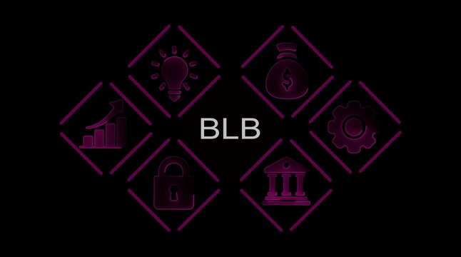 Business finance icons lightbulb money bag gear graph lock bank building with B L B text image