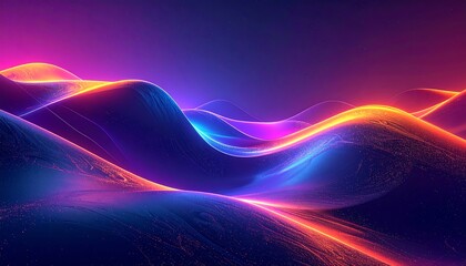 Flowing waves of vibrant neon hues undulate smoothly against a dark backdrop, creating a mesmerizing digital landscape