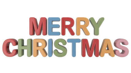Colorful 3D 'Merry Christmas' text with a playful, rounded design, perfect for holiday greetings and festive seasonal designs. background removed