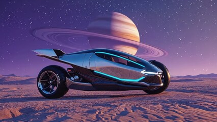 A revolutionary hybrid vehicle blending bicycle, motorcycle, and spacecraft design, soaring in a cosmic landscape.