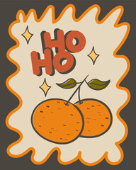 Cute hand drawn Merry Christmas card with mandarin or orange. Perfect for holiday designs and invitations.