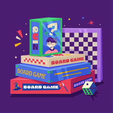Colorful Stack of Board Games Illustration Vector