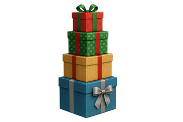 Obraz premium Stacked colorful gift boxes creating a tower of presents for holiday celebrations or special occasions