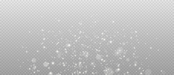 White dust with a bokeh effect on a transparent background. Glowing light with glitter on a transparent background. Bokeh lights. Vector illustration.