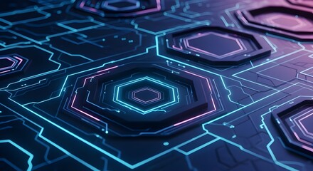 Abstract background of digital circuits glowing in blue tones