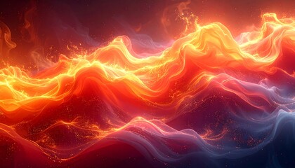 Fiery abstract; waves of glowing orange and red blend with subtle blue hues in a smokey, dreamlike background