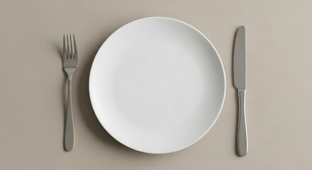 Elegant White Plate with Silverware Setting Minimalist Food Presentation Concept