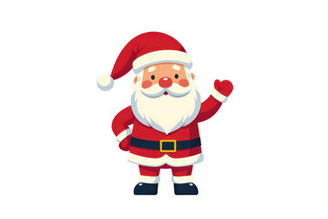 Fototapeta premium A cheerful, cartoon Santa Claus character wearing a red suit and hat, with a white beard and gloves, waving happily.