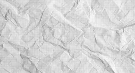 Crumpled white paper with grid pattern, showing texture and shadows.